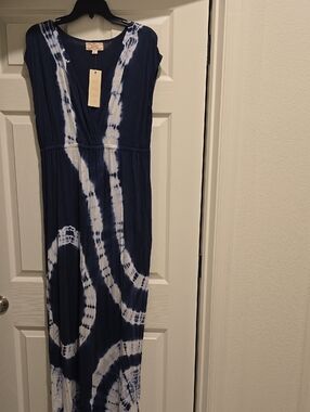 Pink Rose Navy and White Tie-Dye Maxi Dress